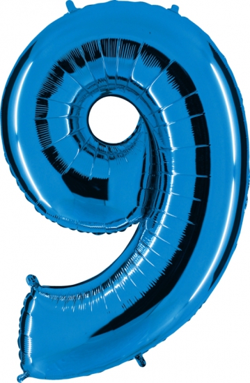 Folienballon Riesenzahl "9", blau, 102 cm