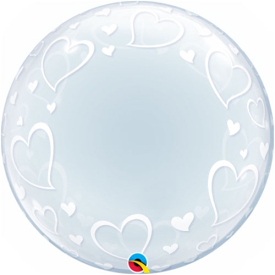 XL Ballon - Bubble - transparent - weiße Herzen - 61 cm