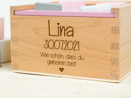 Label Label - Holz - Lern- Steckspiel - rosa- personalisierbar