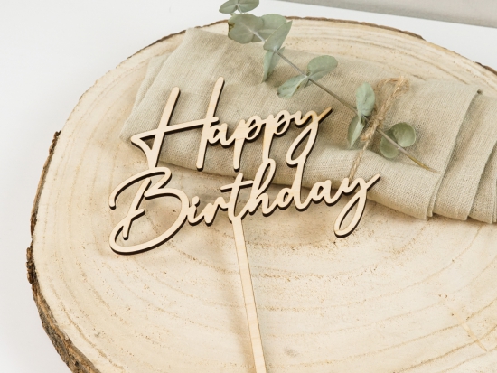 Cake Topper - Tortenstecker aus Holz - Happy Birthday