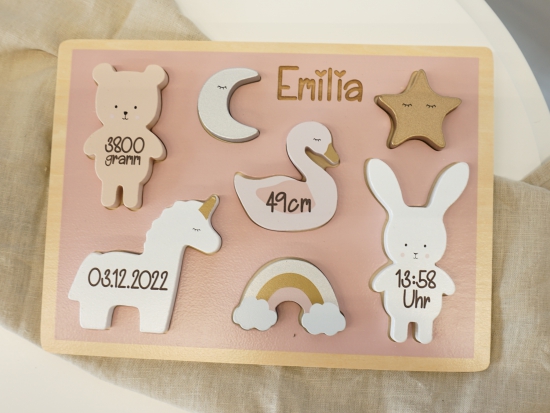 Jabadabado - süßes Einhorn Puzzle aus Holz - personalisierbar