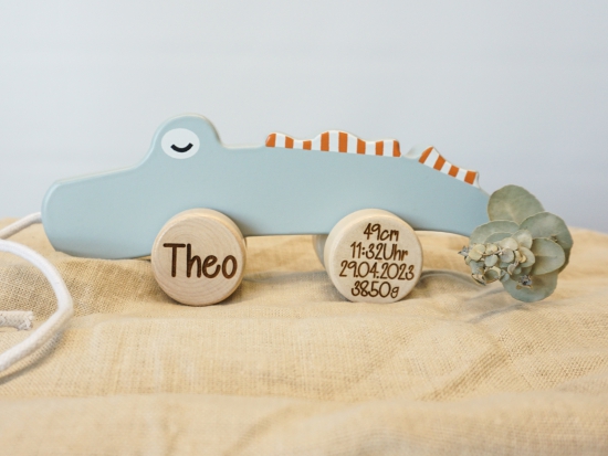 Tryco - Nachziehtier aus Holz - Krokodil - personalisierbar
