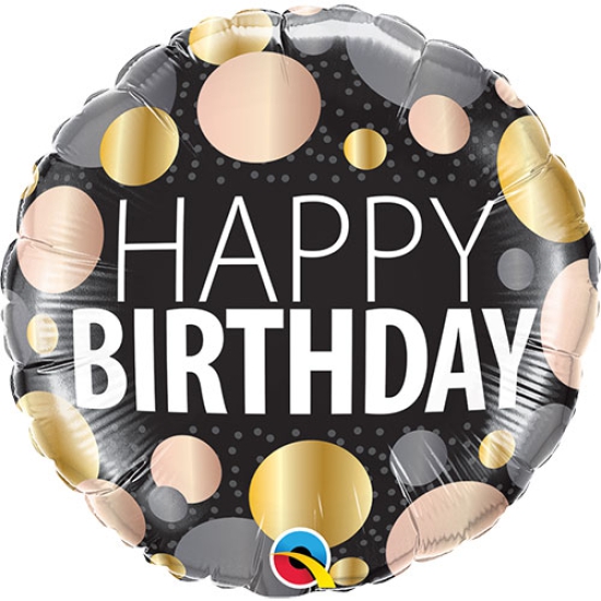 Folienballon - Happy Birthday - Große Punkte - 46 cm