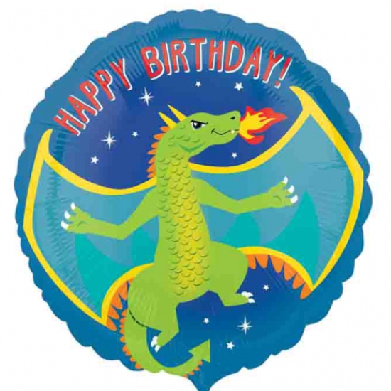 Folienballon - Happy Birthday - feuerspeiender Drache - 43 cm