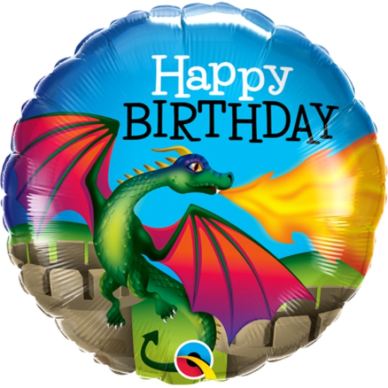 Folienballon - Happy Birthday - feuerspeiender Drache - 46 cm