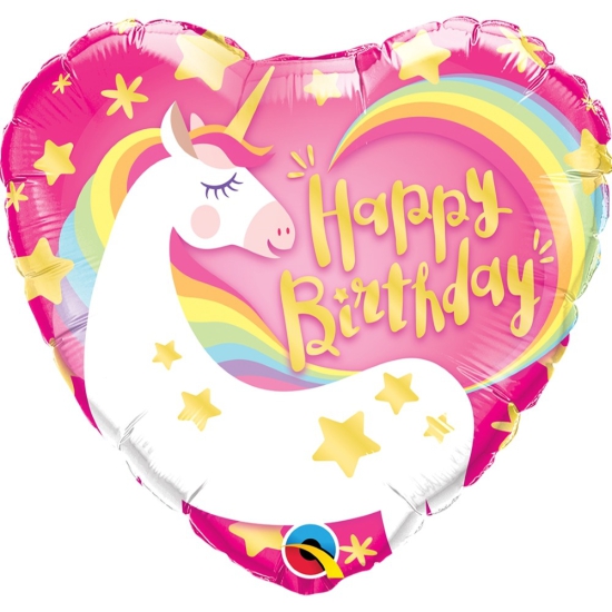Folienballon "Happy Birthday - Einhorn - Herz" 46 cm