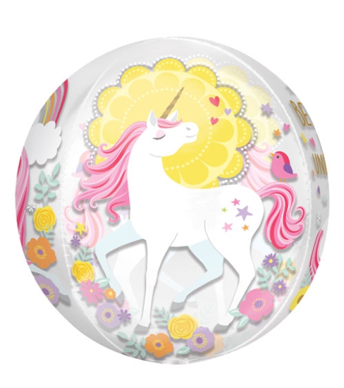 XL Folienballon - Orb - Einhorn - Unicorn - "Believe in Unicorns" - 38 x 40 cm