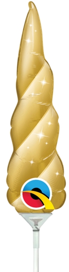 Folienballon am Stab - luftgefüllt - Goldenes Horn - Einhorn - 35,56 cm