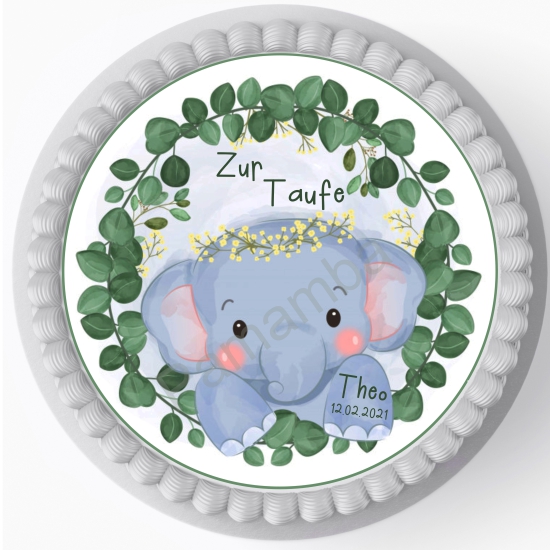 Tortenaufleger - Tortenbild - süßer Elefant - floral - Personalisierbar