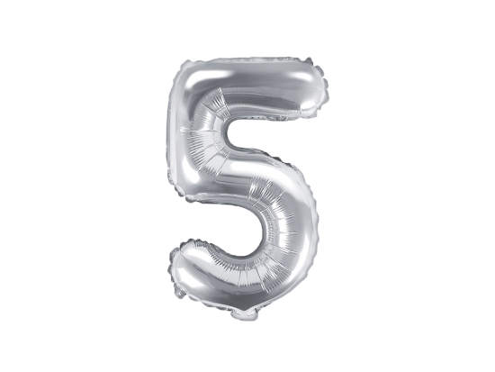 Folienballon - "5" - silber- metallic - 35 cm