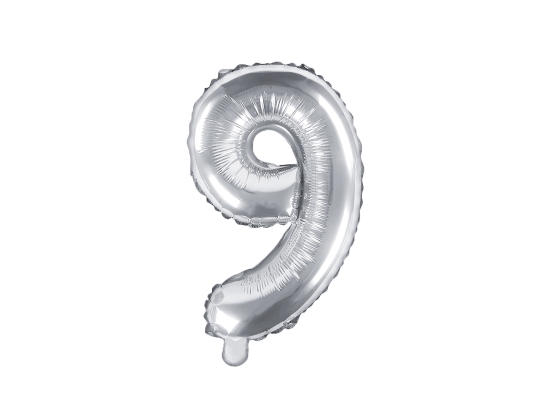 Folienballon - "9" - silber- metallic - 35 cm