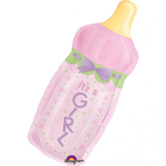 XL Folienballon - "it´s a Girl" - Babyflasche - rosa - 79 x 33 cm