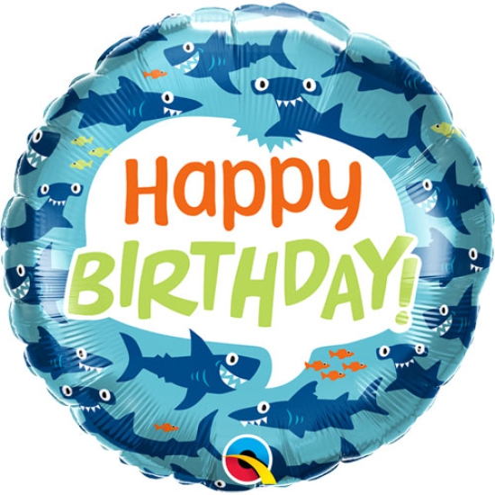 Folienballon - Happy Birthday - "fröhliche Haie" - 46 cm
