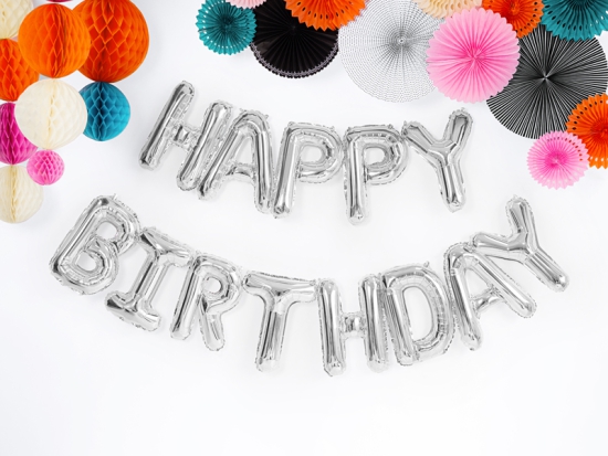 Folienballon Set - "Happy Birthday" - silber - 340 x 35 cm