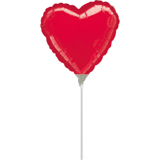 Folienballon am Stab - luftgefüllt - Herz - rot - 22,8 cm