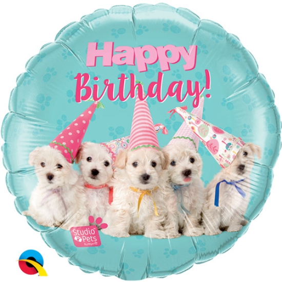 Folienballon - Happy Birthday - "Studio Pets" - Hundewelpen - 46 cm