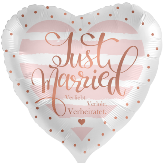 Folienballon - Herz - "Just MARRIED - Verliebt Verlobt Verheiratet" - 45 cm