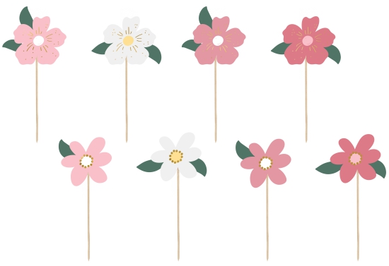 Cake Topper - Kuchendeko - bunte Blumen - 8-teilig