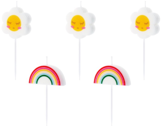 5 Tortenkerzen - Mini - Figurenkerzen - Regenbogen und Wolken