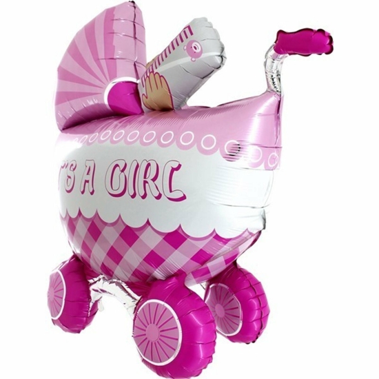 XL Folienballon - Kinderwagen - Buggy - "IT`S A GIRL" - 107 cm