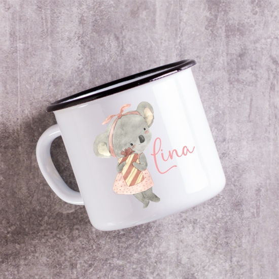Emaille Tasse zweiseitig hochwertig bedruckt Tasse Becher Koala Bär Personalisiert