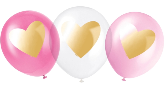 6 Latexballons - Pastell - goldenen Herzen - Ø 30 cm