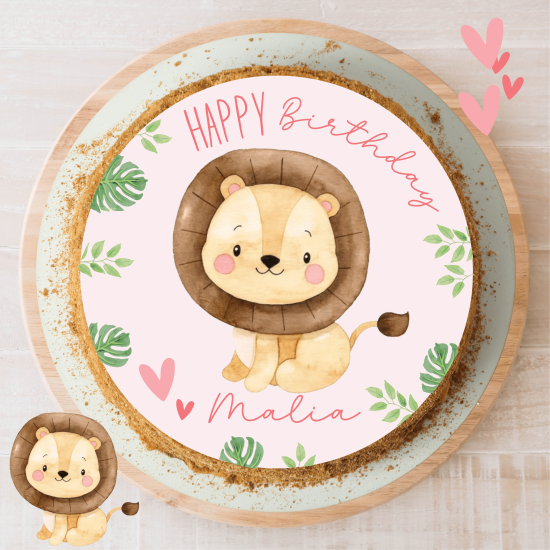Tortenaufleger Tortenbild Zuckerbild süßer Löwe Kuchenbild für Mädchen Personalisiert