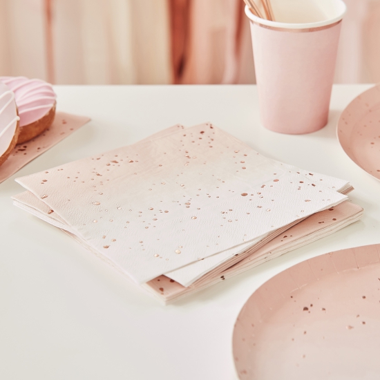 Ginger Ray - Papierservietten in rosa mit edlen roségoldenen Pünktchen