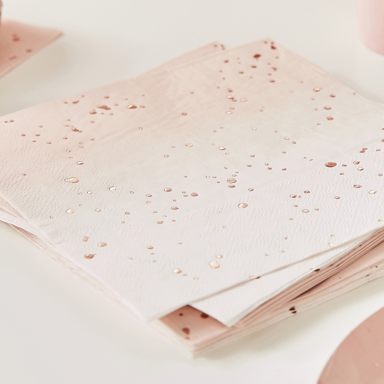 Ginger Ray - Papierservietten in rosa mit edlen roségoldenen Pünktchen