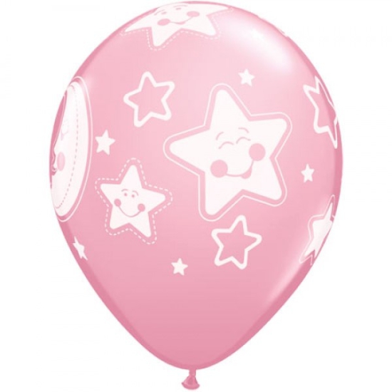 Latexballon - Mond und Sterne - rosa - 28 cm