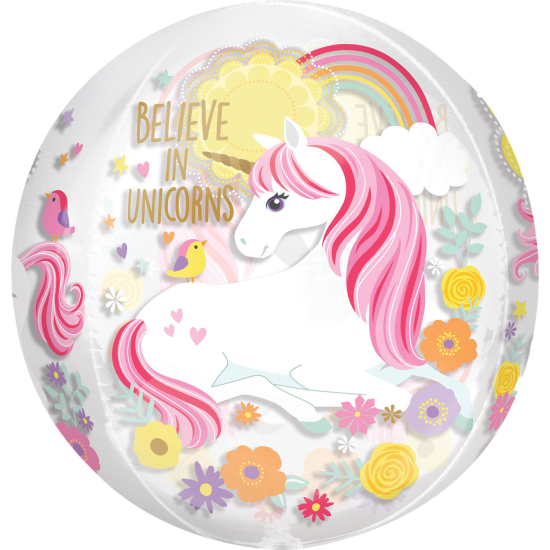 XL Folienballon - Orb - Einhorn - Unicorn - "Believe in Unicorns" - 38 x 40 cm