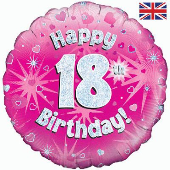 Folienballon - Happy Birthday - "18" - Glitzerregen - pink - 45,7 cm