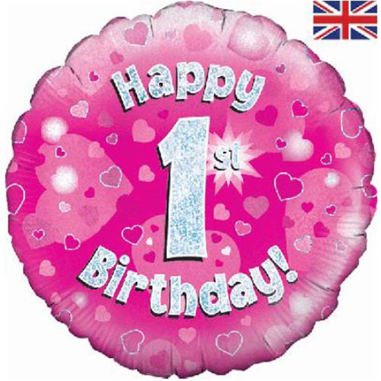 Folienballon - Happy Birthday - "1" - Glitzerregen - pink - 45,7 cm