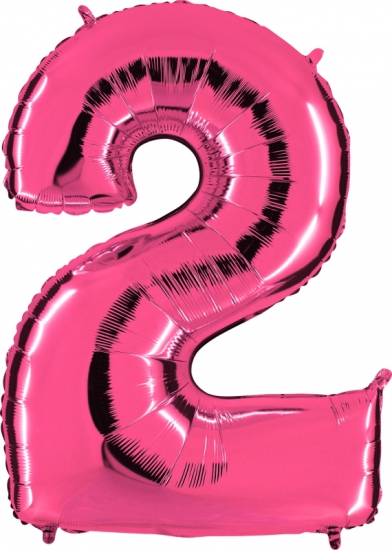 Folienballon Riesenzahl "2", pink, 102 cm