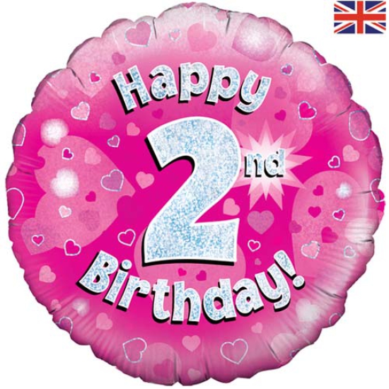 Folienballon - Happy Birthday - "2" - Glitzerregen - pink - 45,7 cm