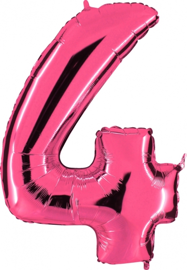 Folienballon Riesenzahl "4", pink, 102 cm