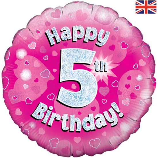 Folienballon - Happy Birthday - "5" - Glitzerregen - pink - 45,7 cm
