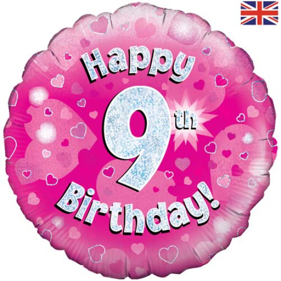 Folienballon - Happy Birthday - "9" - Glitzerregen - pink - 45,7 cm