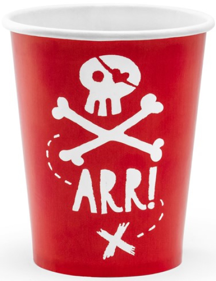 6 Pappbecher - Piratenparty - Totenkopf - "ARR!" - 200 ml