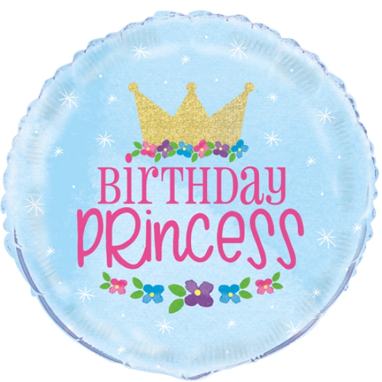 Folienballon - Birthday - Princess - rund - 45,7 cm