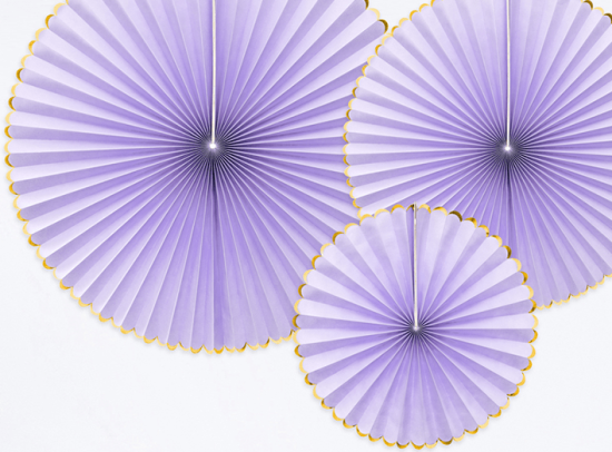 3 Deko - Rosetten - Dekofächer - Lavendel mit Goldrand