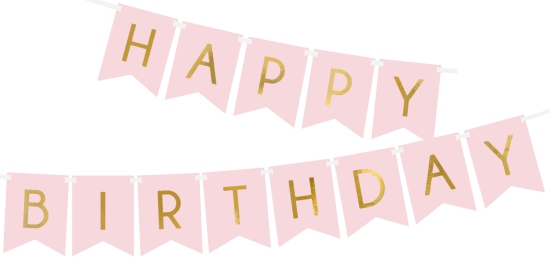 Buchstabengirlande - Happy Birthday - rosa - gold - 15 x 175 cm