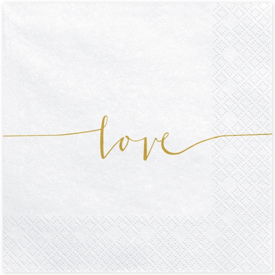 20 Servietten - Love - gold - 33 x  33 cm