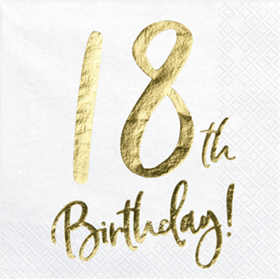 20 Servietten - "Happy 18th Birthday" - Goldener Geburtstag - 33 x 33 cm