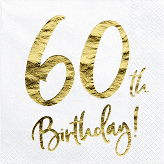 20 Servietten - "Happy 60th Birthday" - Goldener Geburtstag - 33 x 33 cm