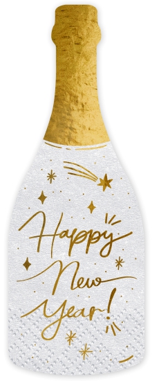 20 Servietten - Formservietten - Happy New Year - Sektflasche - Champagnerflasche - 7x19 cm