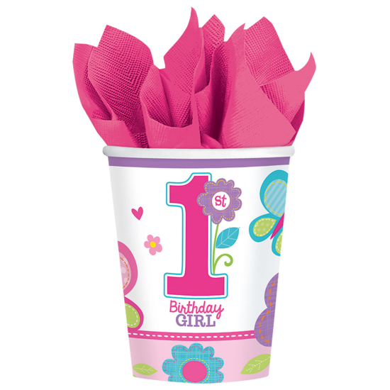 8 Becher - Süßer 1. Geburtstag - 1st Birthday - Schmetterlinge - 266 ml
