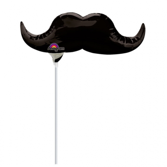 Folienballon am Stab - luftgefüllt - Mustache - schwarzer Schnauzbart