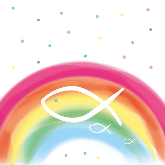 20 Servietten - Kommunion- Taufe - Geburt - Regenbogen mit Fischen - 33 x 33 cm