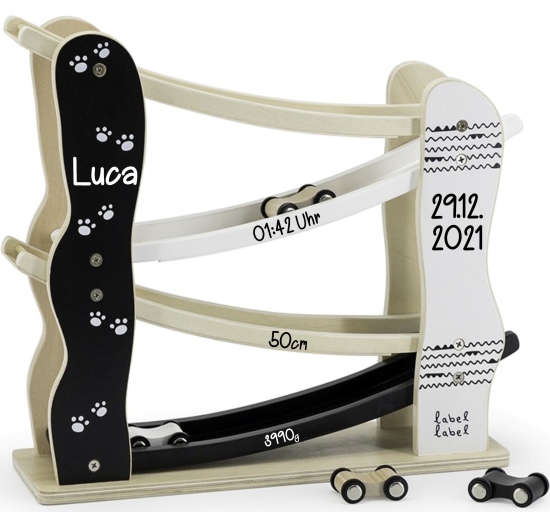 Label Label - Holz - Autorutsche - Panda - schwarz und weiß- personalisierbar